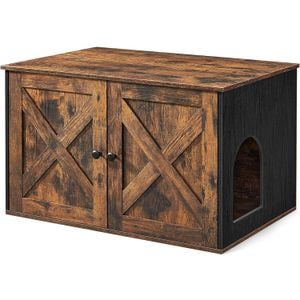 Cusca Feandrea pentru pisici tip comoda, cu usi si perete despartitor, 80x53x50cm, maro-negru