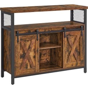 Comoda Vasagle pentru living sau bucatarie, cu 2 usi glisante, rafturi reglabile, stil rustic, 33x100x80cm, maro-negru