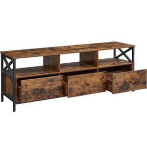 Comoda Vasagle pentru TV de pana la 65 inch, cu 3 sertare si 3 rafturi deschise, 40x147x50cm, maro rustic-negru