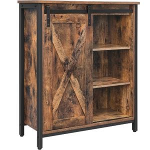 Comoda Vasagle tip bufet cu usa glisanta si rafturi reglabile, stil industrial, 70x30x80cm, maro rustic