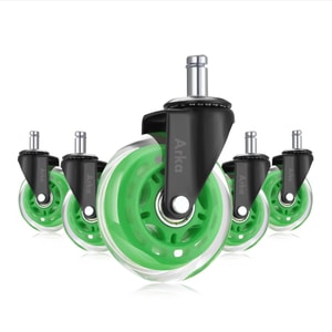 Set de 5 roti de silicon profesional ARKA RX900T, pentru scaun de gaming/birou, 2.5 inch, tija 10mm, verde 