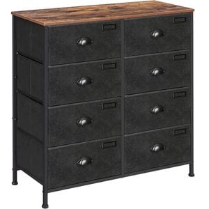 Comoda Songmics cu cadru metalic si 8 sertare din textil, stil industrial, 80x30x82cm, maro rustic-negru