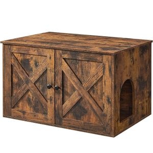 Cusca Feandrea pentru pisici tip comoda, cu usi si perete despartitor, 80x53x50cm, maro