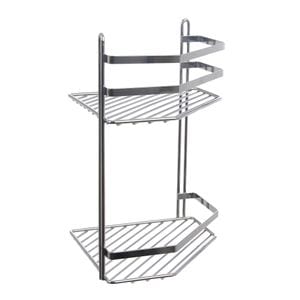 Etajera baie de colt, cromata, dimensiune 20x20x30 cm, doua rafturi, culoare gri