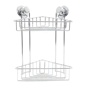Etajera pentru baie, material otel, montare cu ventuze, doua rafturi, culoare gri