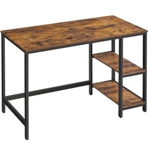 Birou VASAGLE cu 2 rafturi pe stanga sau dreapta, cadru din otel, 60x120x75cm, industrial, maro rustic si negru