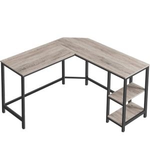 Birou de colt in forma de L VASAGLE, cu 2 rafturi de depozitare, 138x138x75cm, industrial, gri-negru