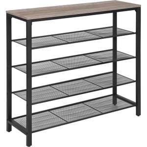 Raft de pantofi metalic VASAGLE, cu 4 nivele plus polita superioara, stil industrial, 100x30x93cm, gri/negru