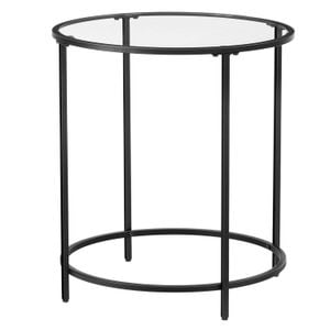 Masa rotunda VASAGLE, sticla securizata, cadru de otel, noptiera, 50x50x55cm, negru