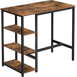 Masa de bar VASAGLE, dreptunghiulara, cadru metalic, 3 rafturi, design industrial, 109x60x100cm, maro vintage/negru