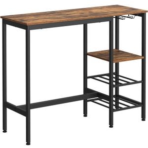 Masa inalta de bar VASAGLE, suport pentru sticle si pahare de vin, 110x40x90cm, maro rustic/negru