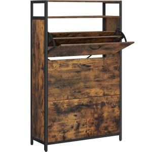 Dulap pantofi VASAGLE din MDF cu 3 usi basculante, pentru 15-24 perechi, 80x30x130cm, maro rustic