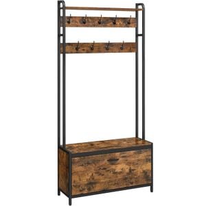 Cuier cu dulap VASAGLE de depozitare pantofi, cadru din otel, stil industrial, 32x85x180cm, maro rustic