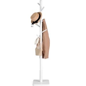 Cuier pentru haine VASAGLE, din lemn masiv, tip pom, cu 8 carlige, baza patrata, 175cm, alb
