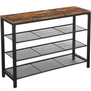 Raft pentru pantofi VASAGLE cu 3 polite, 100x30x72cm, otel, stil industrial, maro rustic/negru