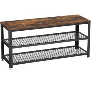 Raft pentru pantofi VASAGLE cu 2 polite, 100x30x45cm, otel, stil industrial, maro rustic/negru