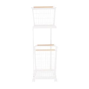 Cos de rufe DacEnergy, realizat din metal si plastic, 2 cosuri detasabile, multifunctional, 4 roti, 40x30x96 cm, alb