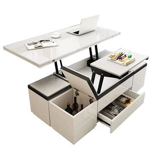 Masuta Cafea KJCT151, 4 tabureti incorporati, 60 x 120 x 44.5 cm, negru/alb