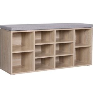 Banca pentru hol VASAGLE cu suport pentru pantofi, 10 compartimente, cu perna, 104x48x30cm, stejar