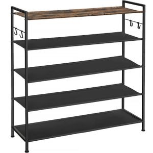 Raft de depozitare SONGMICS pantofi, metalic, 5 nivele din tesatura oxford, pentru 20-25 perechi, 29x89x93cm, maro rustic si negru