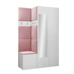 Cuier Hol Luca 3, alb cu tapiterie roz, 188 x 116 x 46 cm
