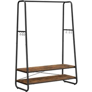 Raft pentru haine VASAGLE cu suport pentru pantofi, 2 polite, 6 carlige laterale, 45x100x160cm, maro rustic