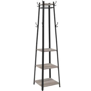 Cuier de haine VASAGLE cu 3 rafturi, suport cu carlige, din otel, 43x43x180 cm, stil industrial, gri si negru