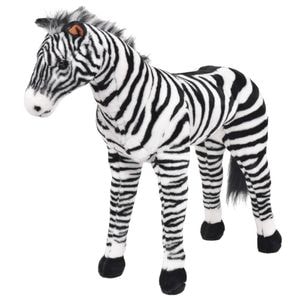 Zebra de jucarie din plus in picioare, alb si negru, XXL