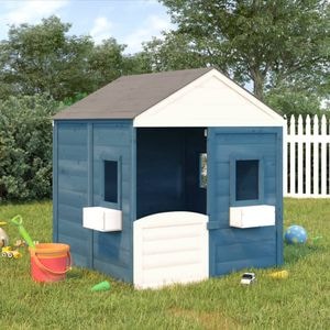 Casuta de joaca vidaXL, usa cu blocare/ghivece de flori, lemn masiv brad, 102 x 109 cm, alb/albastru