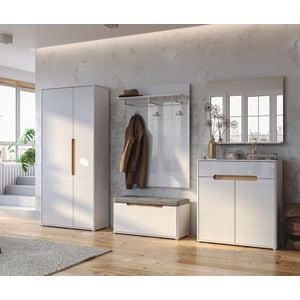 Cuier Modular Stella, dulap, comoda, pantofar, cuier cu agatatoare, 230 x 195 cm, alb lucios