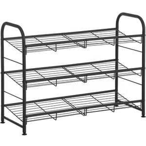 Raft de depozitare pantofi SONGMICS, din metal, pe 3 niveluri, cu rafturi unghiulare reglabile, 28x69x50cm, negru