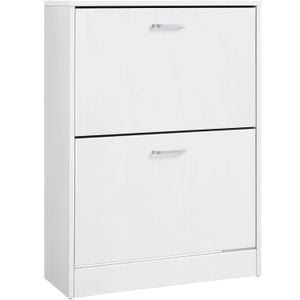 Dulap pantofi VASAGLE cu 2 usi rabatabile, din MDF, pentru 8-12 perechi, 60x24x84cm, alb