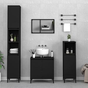 Set mobilier de baie vidaXL, 3 piese, negru, lemn compozit