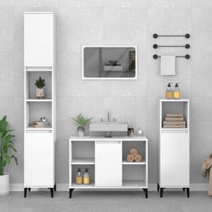 Set mobilier de baie vidaXL, 3 piese, alb, lemn compozit