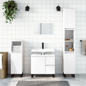 Set mobilier de baie vidaXL, 3 piese, alb, lemn compozit