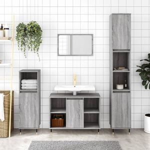 Set mobilier de baie vidaXL, 3 piese, gri sonoma, lemn prelucrat