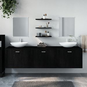 Set mobilier de baie vidaXL, 6 piese, negru, lemn prelucrat