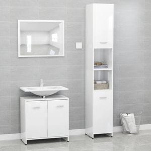 Set mobilier de baie vidaXL, 3 piese, alb extralucios, lemn prelucrat