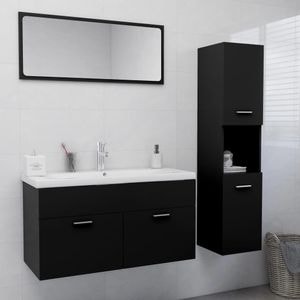 Set mobilier de baie vidaXL, negru, lemn prelucrat
