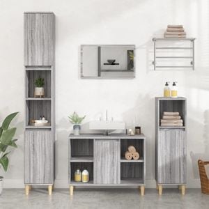 Set mobilier de baie vidaXL, 3 piese, gri sonoma, lemn prelucrat