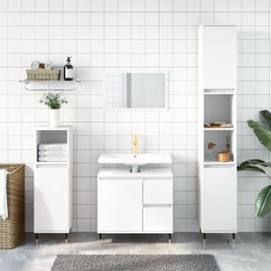 Set mobilier de baie vidaXL, 3 piese, alb, lemn compozit