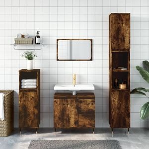 Set mobilier de baie vidaXL, 3 piese, stejar fumuriu, lemn prelucrat