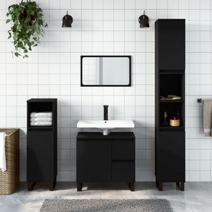 Set mobilier de baie vidaXL, 3 piese, negru, lemn compozit