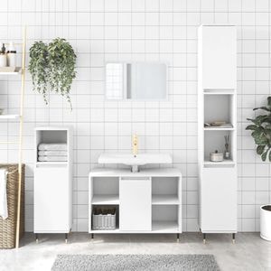 Set mobilier de baie vidaXL, 3 piese, alb, lemn compozit