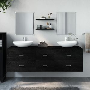Set mobilier de baie vidaXL, 5 piese, negru, lemn prelucrat