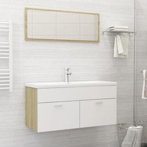Set mobilier de baie vidaXL, alb si stejar sonoma, lemn prelucrat
