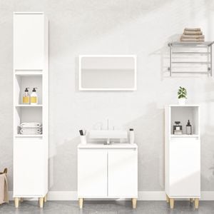 Set mobilier de baie vidaXL, 3 piese, alb, lemn compozit