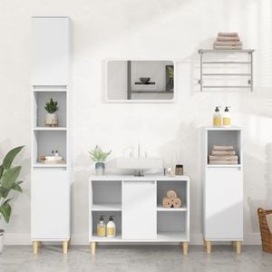 Set mobilier de baie vidaXL, 3 piese, alb, lemn compozit
