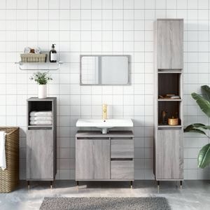 Set mobilier de baie vidaXL, 3 piese, gri sonoma, lemn prelucrat