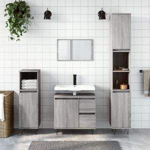 Set mobilier de baie vidaXL, 3 piese, gri sonoma, lemn prelucrat